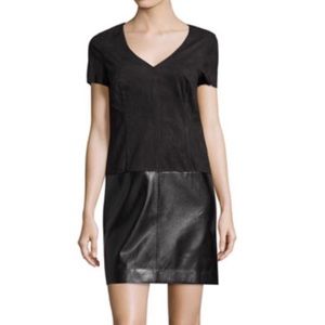 Laundry black leather and suede tshirt neck dress